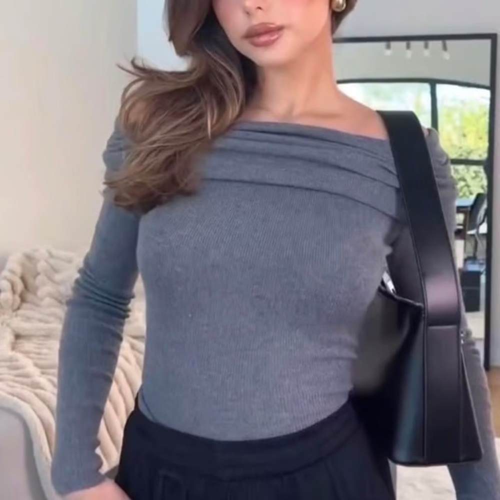 ZARA Charcoal Off-Shoulder Sweater
